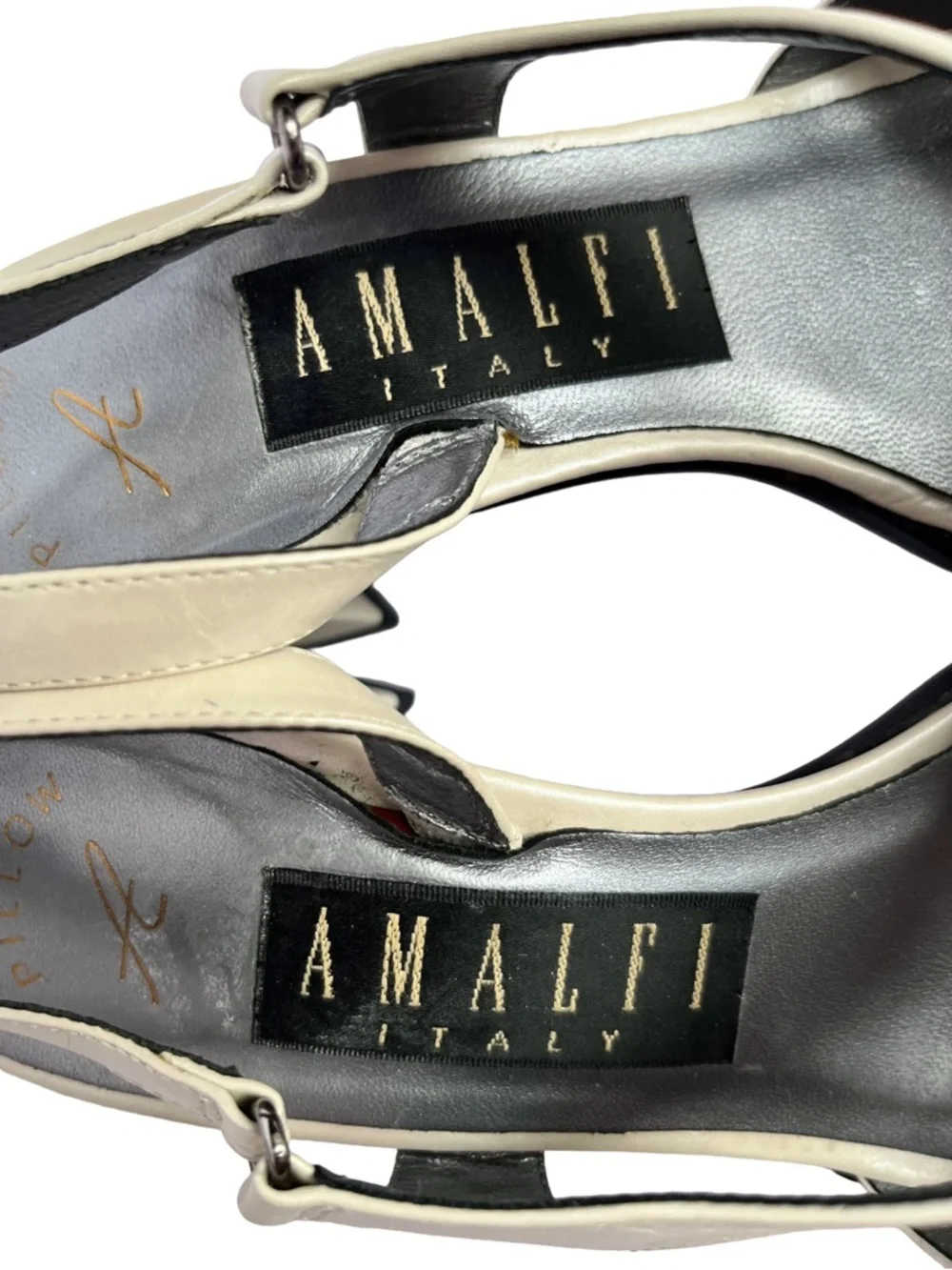 Vintage Y2K Amalfi Italy Pearl Ivory Leather Heels 6.5 Square Toe Slingback - Picture 6 of 11